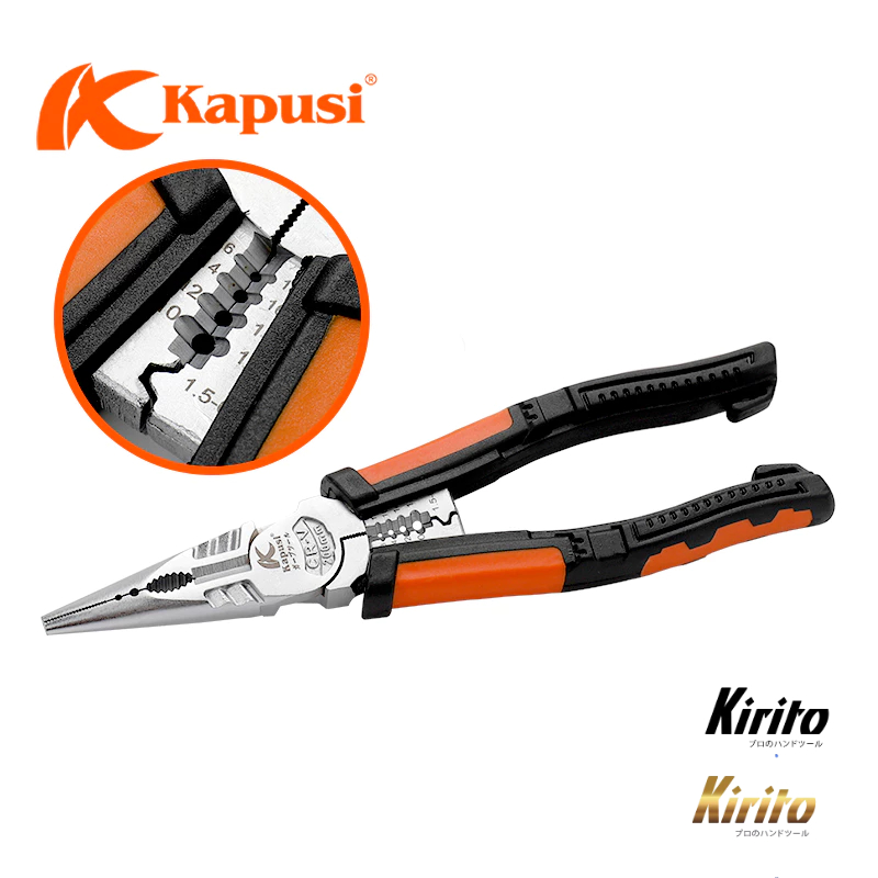 Kìm nhọn đa năng 8inch 225mm KAPUSI Japan K-8082, thép CRV độ cứng cao lưỡi kìm sắc