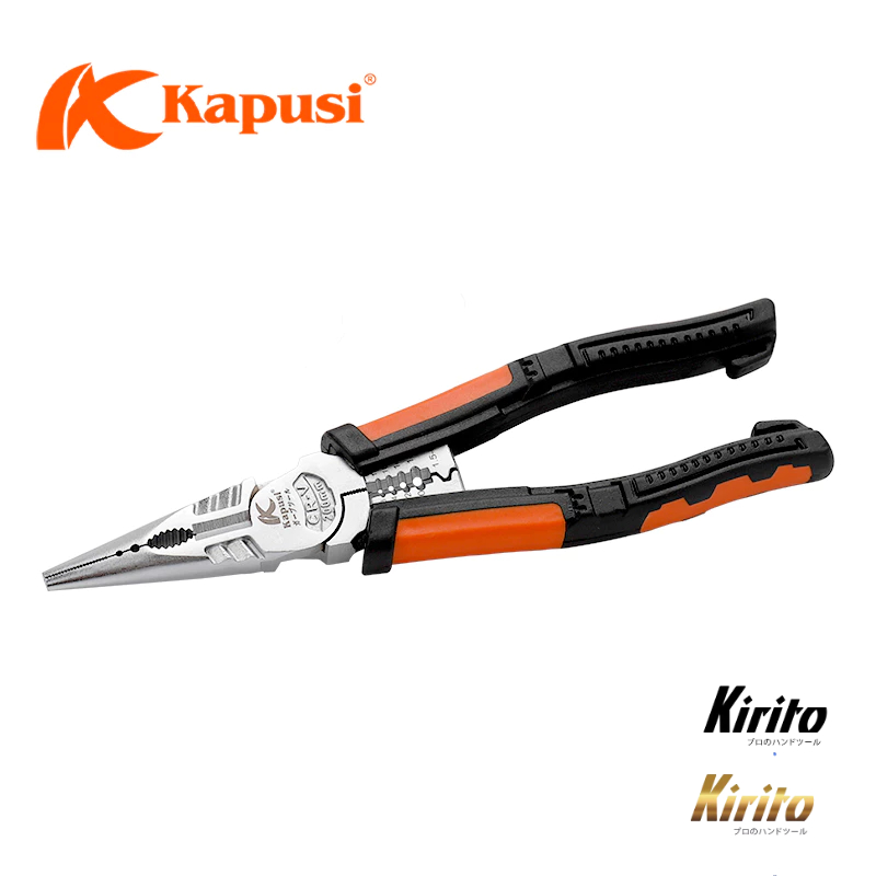 Kìm nhọn đa năng 8inch 225mm KAPUSI Japan K-8082, thép CRV độ cứng cao lưỡi kìm sắc