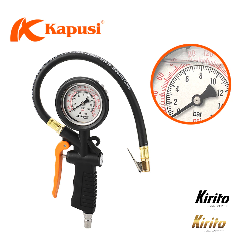 Đầu bơm xe ô tô - xe máy -đồng hồ đo lốp xe Nhật Kapusi