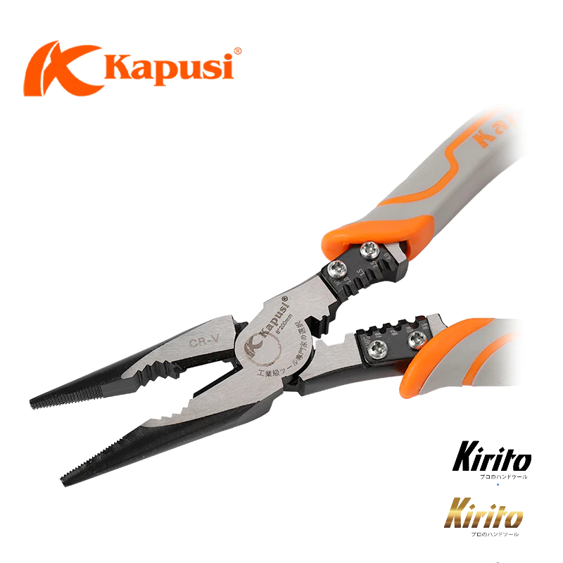 Kìm nhọn đa năng 9inch 225mm KAPUSI Japan K-8068, thép CRV độ cứng cao lưỡi kìm sắc