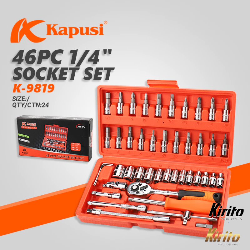 Bộ đồ nghề 46 chi tiết hãng Kapusi Japan hệ 1/4 inch chuyên dụng sửa ô tô xe máy đồ gia dụng