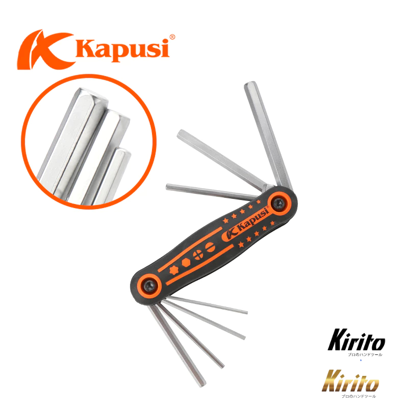 Bộ 8 Chìa Lục Giác Hoa Thị Kapusi Gập Gọn, Thép CR-V Mạ Chrome Chống Gỉ, Chịu Nhiệt Cao