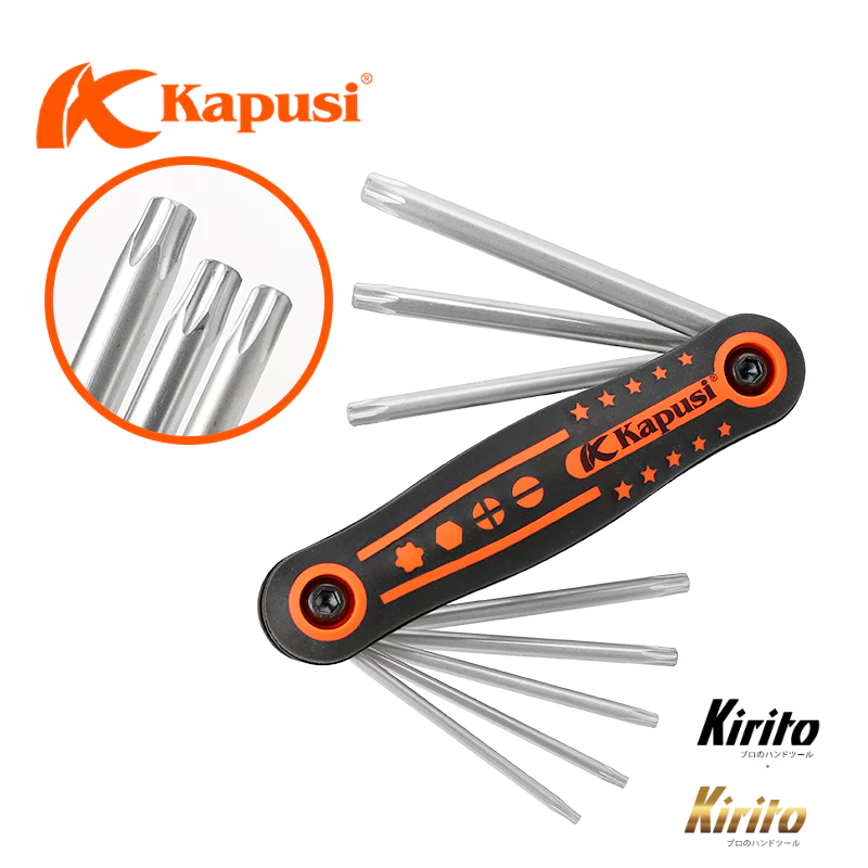 Bộ 8 Chìa Lục Giác Hoa Thị Kapusi Gập Gọn, Thép CR-V Mạ Chrome Chống Gỉ, Chịu Nhiệt Cao
