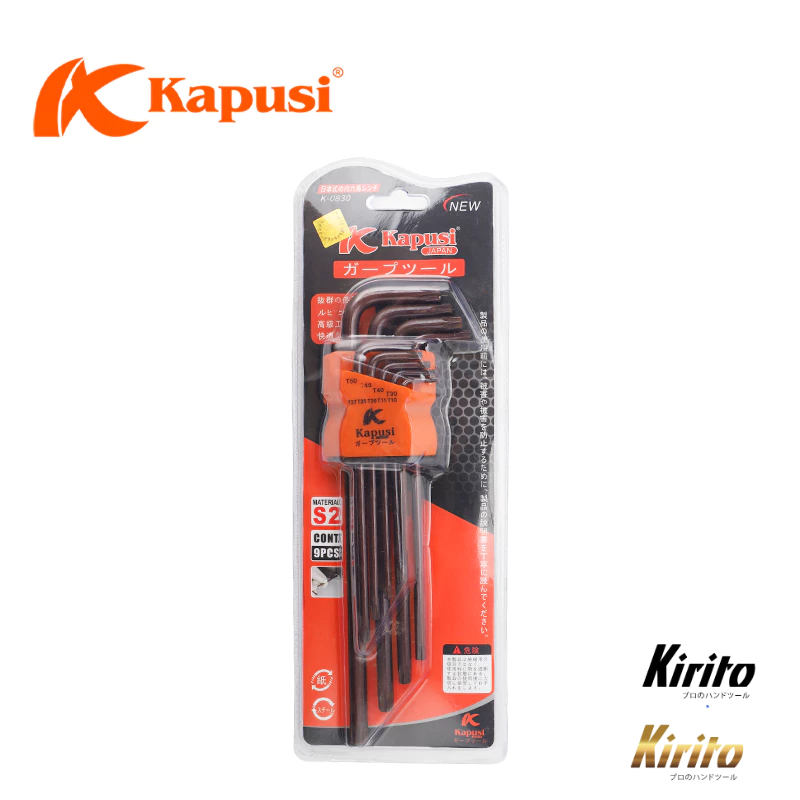 Bộ Lục Giác Bi Hoa Thị Đầu Bông Mai Có Lỗ Kapusi Japan 9 Chi Tiết, Thép S2 Cao Cấp, Chống Mài Mòn