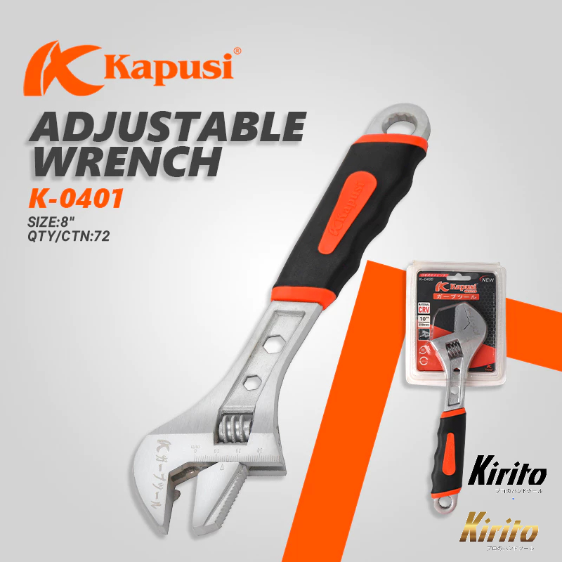 Mỏ lết cán bọc cao su có tích hợp cờ lê Kapusi đa năng văn đai ốc, mở ống nước 8,10,12,15inch
