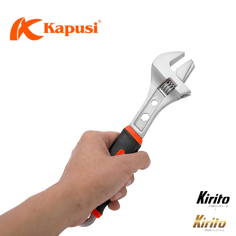 Mỏ lết cán bọc cao su có tích hợp cờ lê Kapusi đa năng văn đai ốc, mở ống nước 8,10,12,15inch
