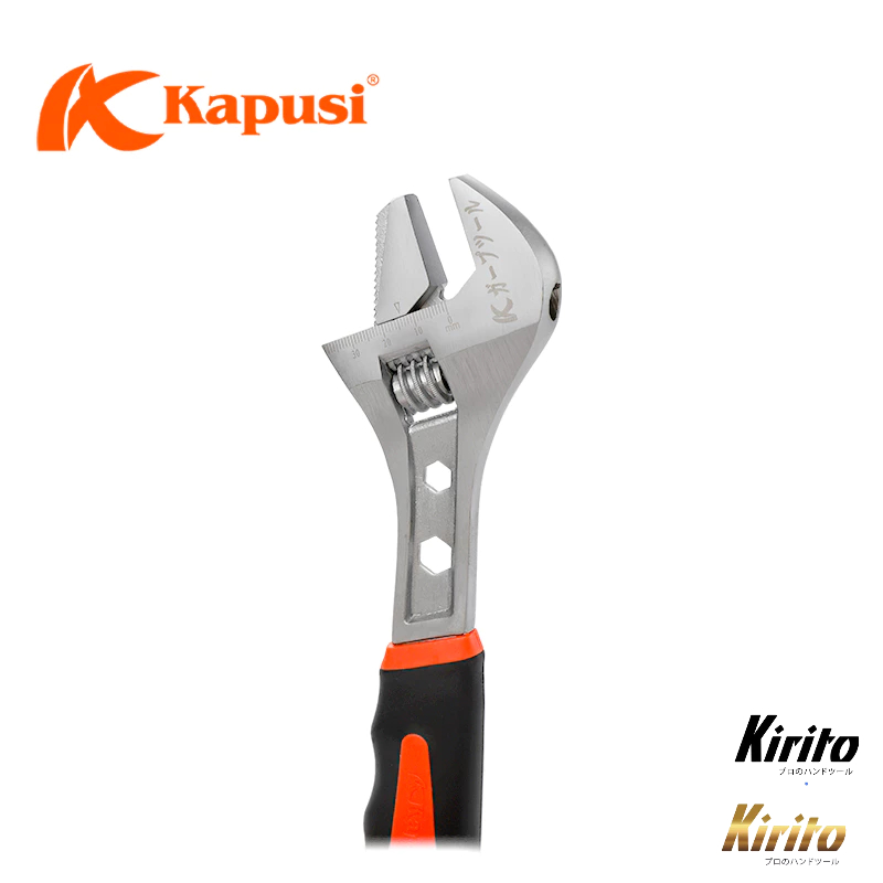 Mỏ lết cán bọc cao su có tích hợp cờ lê Kapusi đa năng văn đai ốc, mở ống nước 8,10,12,15inch