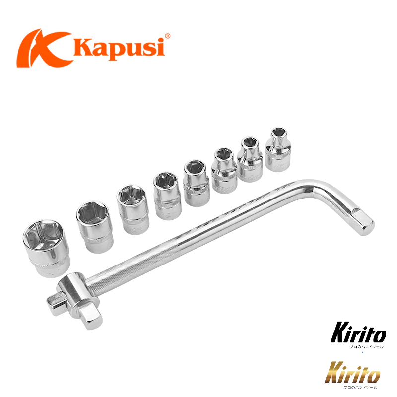 Bộ cần siết chữ L hệ 12 inch kèm 8 đầu tuýp từ 8-24mm hãng Kapusi Nhật bản k9768