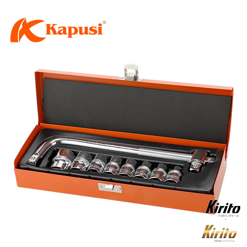Bộ cần siết chữ L hệ 12 inch kèm 8 đầu tuýp từ 8-24mm hãng Kapusi Nhật bản k9768