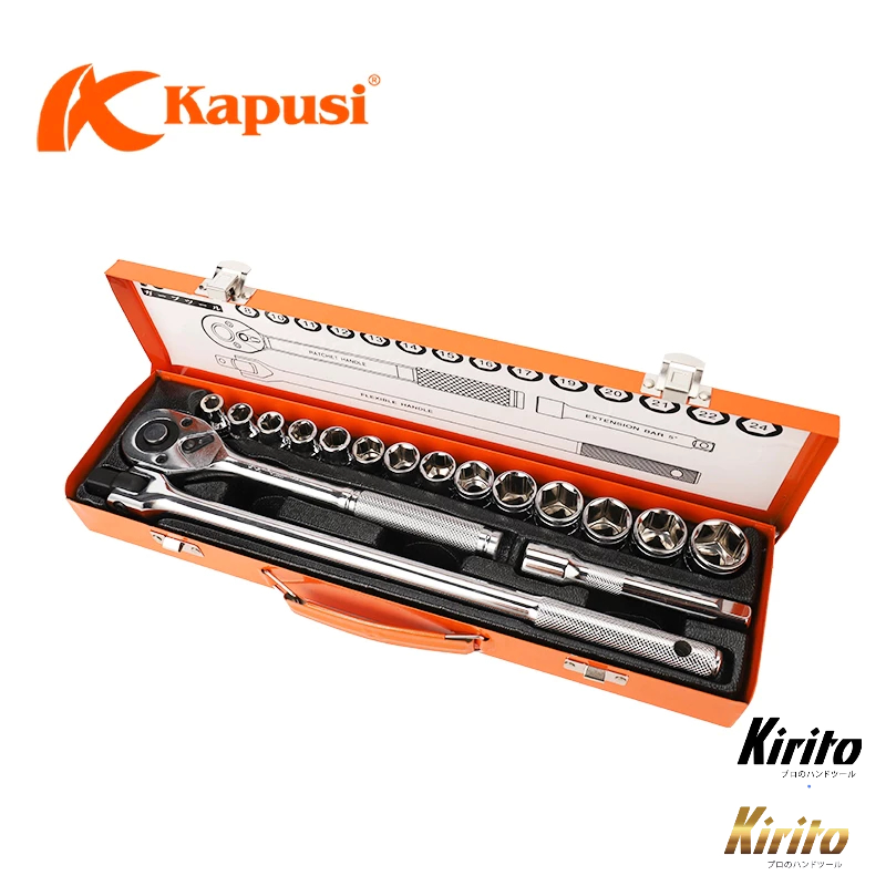 Bộ Khẩu Tuýp Kapusi Japan K9822 17 Chi Tiết 1/2 Inch, Bộ Típ Đầu Tuýp 8-24mm Thép CRV Cao Cấp
