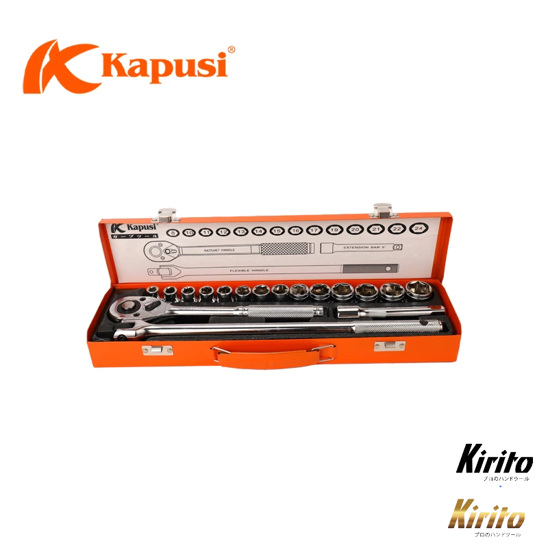 Bộ Khẩu Tuýp Kapusi Japan K9822 17 Chi Tiết 1/2 Inch, Bộ Típ Đầu Tuýp 8-24mm Thép CRV Cao Cấp