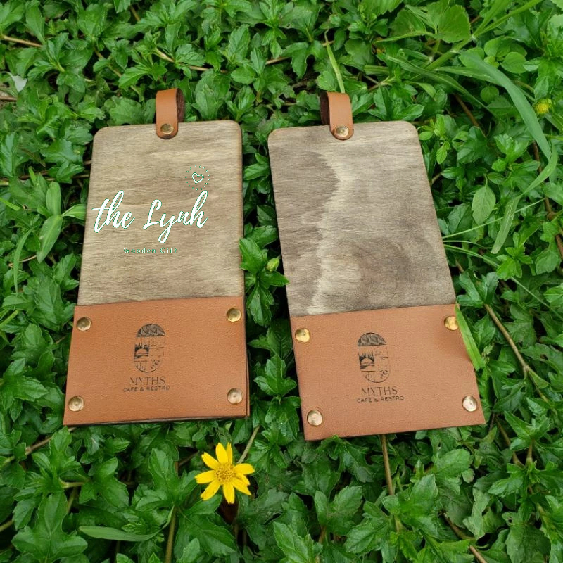 Thanh Gỗ/Da Kẹp Bill Menu - Free Khắc Logo,Tên Quán