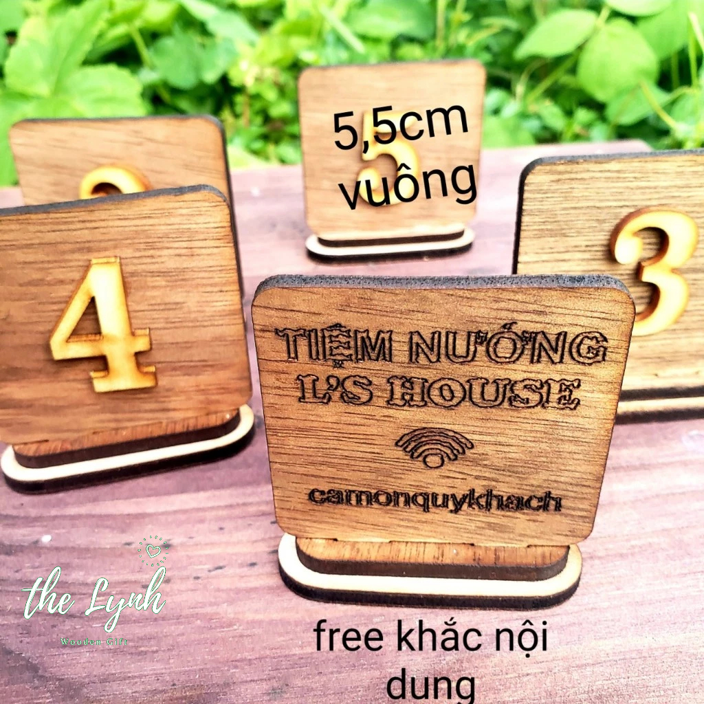 Thẻ số để bàn cà phê vuông - FREE LOGO,WIFI