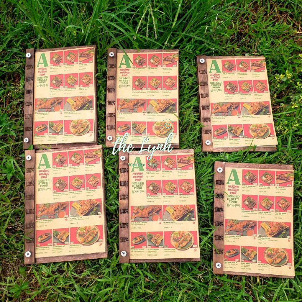 BẢNG KẸP MENU GỖ NGUYÊN KHỐI DỌC SƠN PU HOÀN THIỆN - Free khắc logo