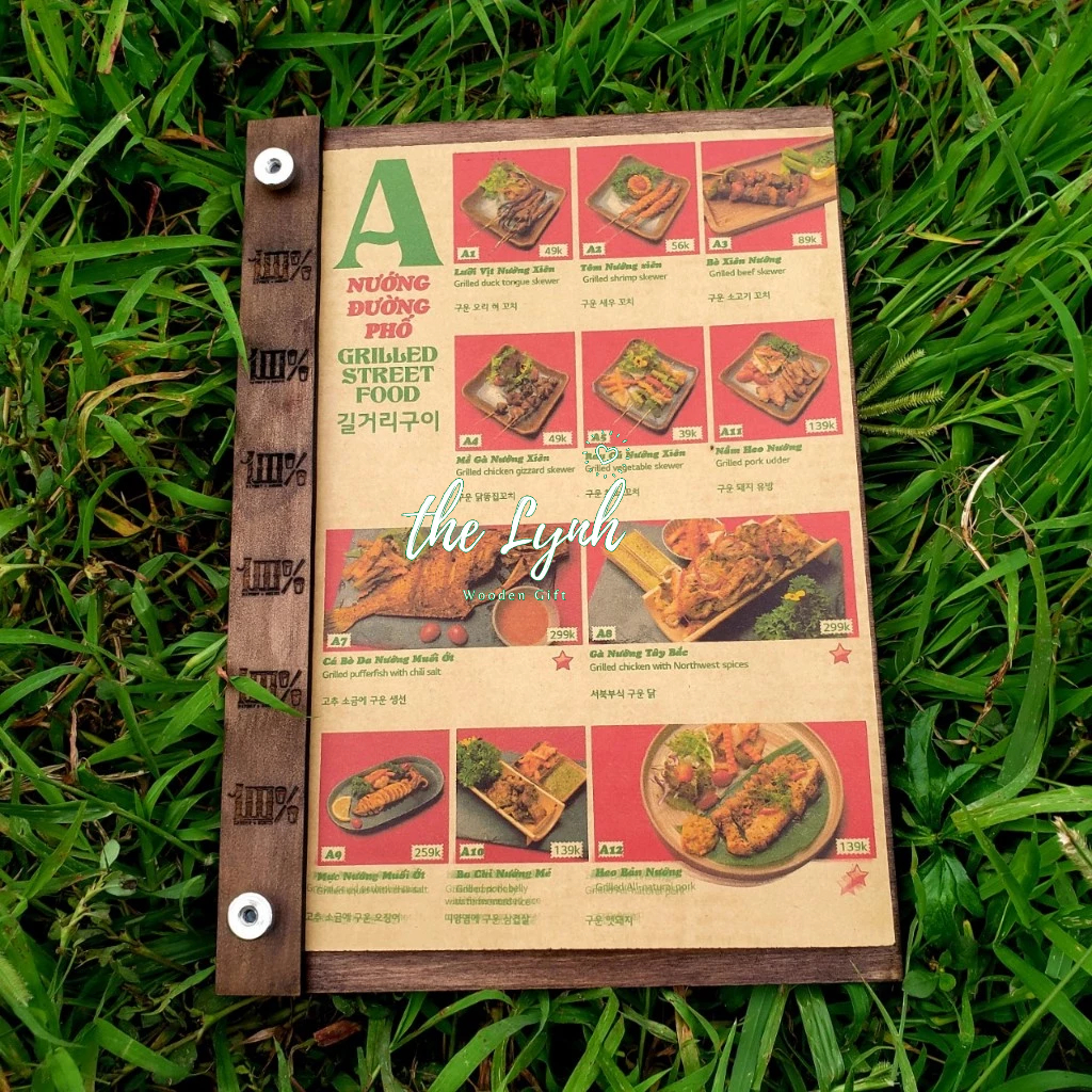 BẢNG KẸP MENU GỖ NGUYÊN KHỐI DỌC SƠN PU HOÀN THIỆN - Free khắc logo