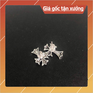 Bông tai unisex Chrome heart cross đá trắng mạ 925(1 chiếc)