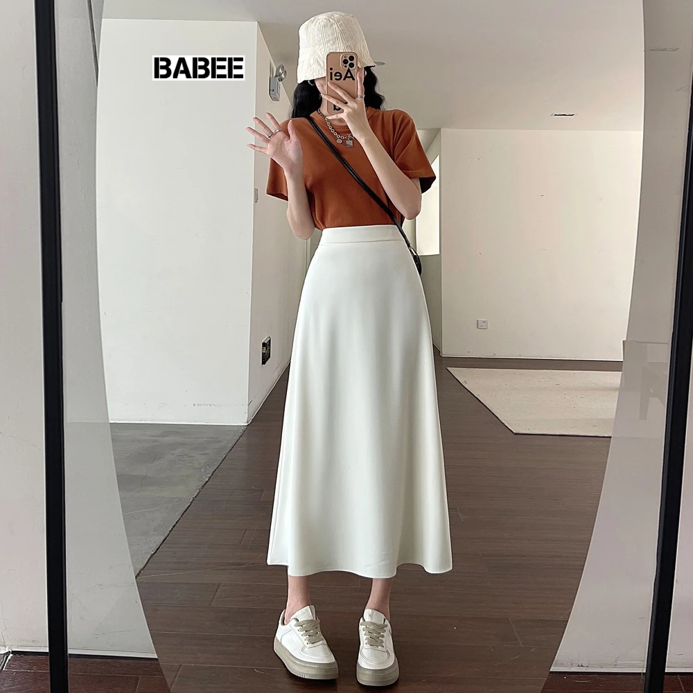 Chân Váy Nữ BABEE Dáng Dài Lưng Chun Chất Lụa Mềm Mại Phong Cách Hàn Quốc Phù Hợp Đi Làm Đi Chơi