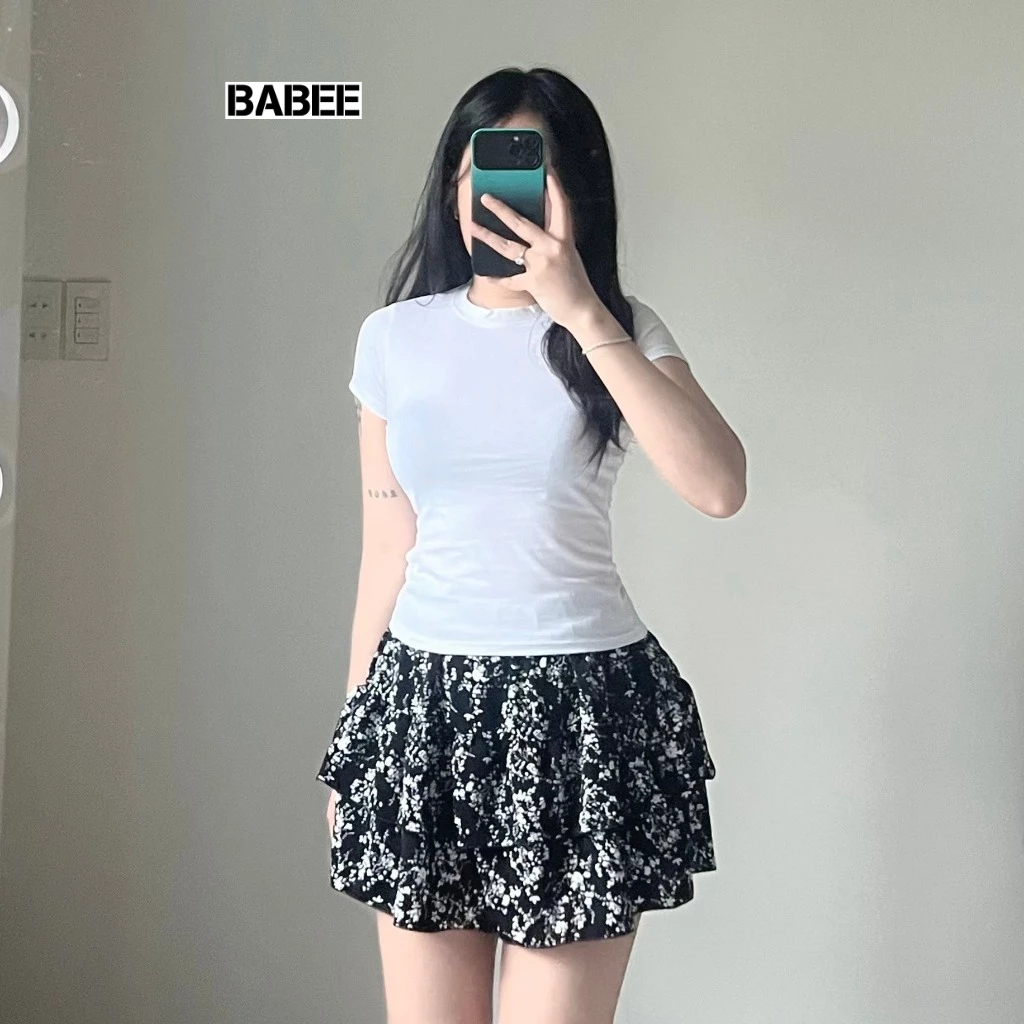 Chân Váy Hoa Nhí Nữ BABEE Dáng Ngắn Phối Bèo Xoè 2 Tầng Có Quần Trong Chất Lụa Mango Mịn Mát