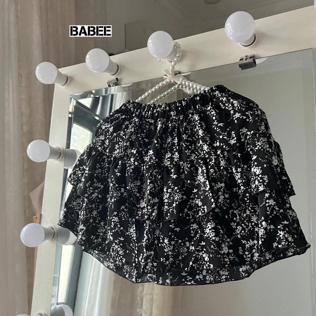 Chân Váy Hoa Nhí Nữ BABEE Dáng Ngắn Phối Bèo Xoè 2 Tầng Có Quần Trong Chất Lụa Mango Mịn Mát
