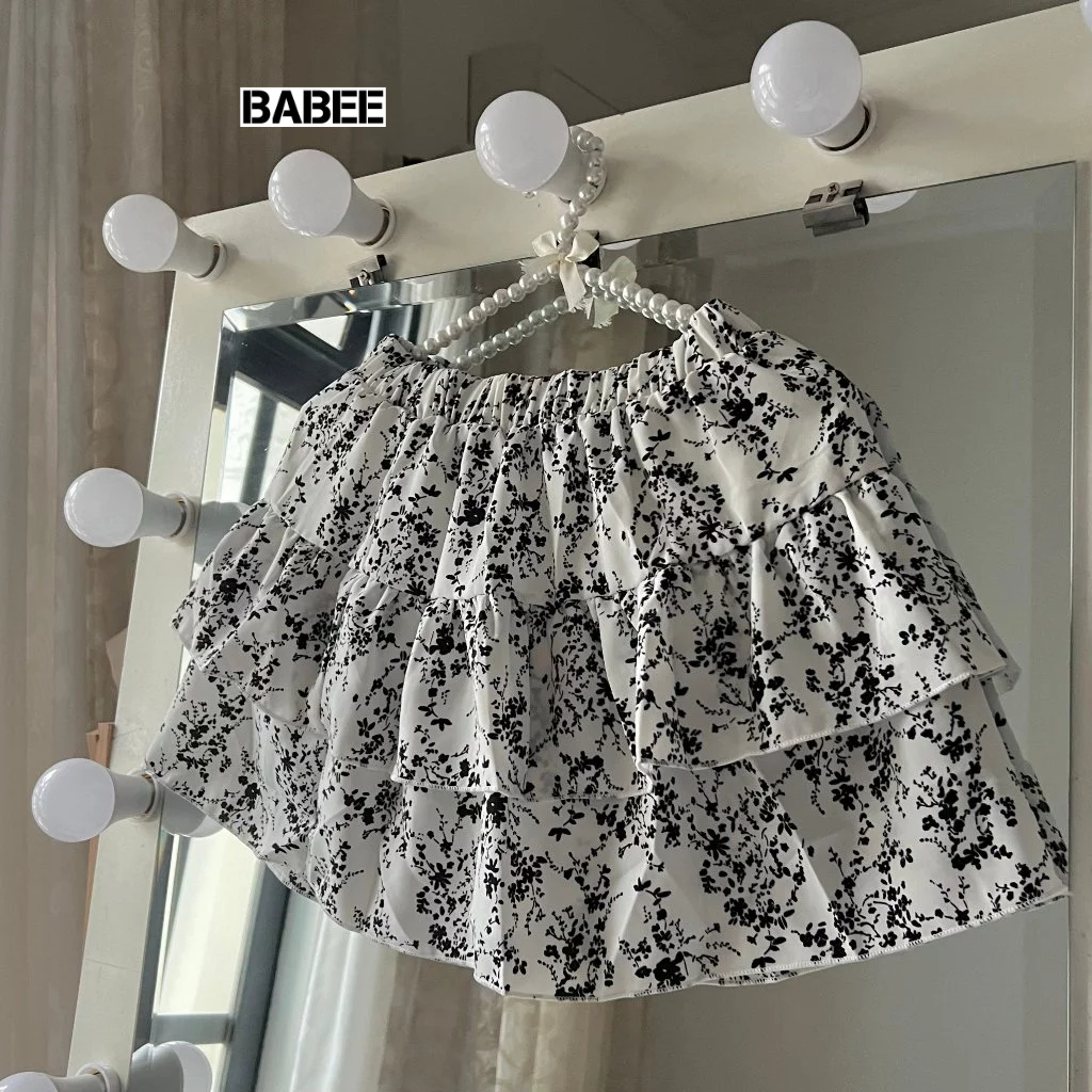 Chân Váy Hoa Nhí Nữ BABEE Dáng Ngắn Phối Bèo Xoè 2 Tầng Có Quần Trong Chất Lụa Mango Mịn Mát