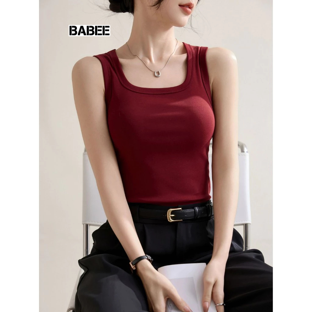 Áo Ba Lỗ Cổ U Nữ BABEE Dáng Ngắn Ôm Body 2 Dây Bản To Chất Thun Co Dãn Mềm Mại Mát Mẻ Phù Hợp Mùa Hè