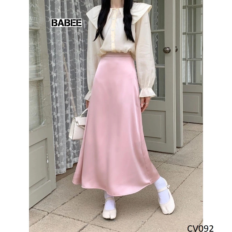 Chân Váy Nữ BABEE Dáng Dài Lưng Chun Chất Lụa Mềm Mại Phong Cách Hàn Quốc Phù Hợp Đi Làm Đi Chơi