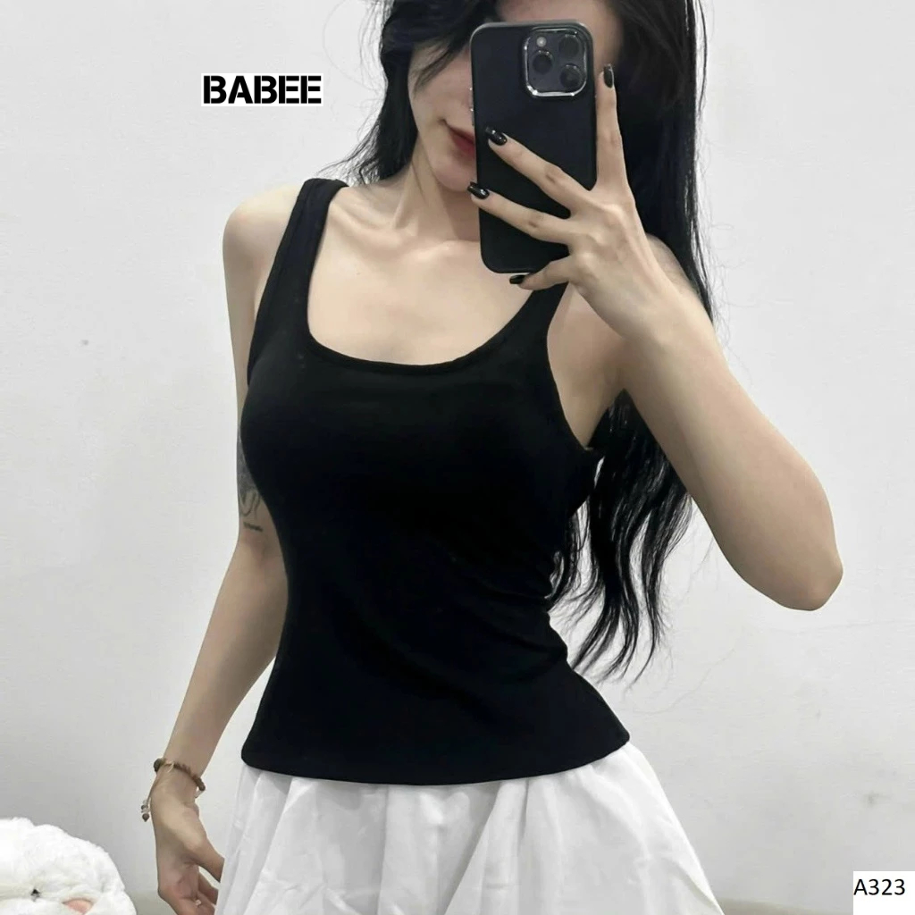 Áo Ba Lỗ Cổ U Nữ BABEE Dáng Ngắn Ôm Body 2 Dây Bản To Chất Thun Co Dãn Mềm Mại Mát Mẻ Phù Hợp Mùa Hè