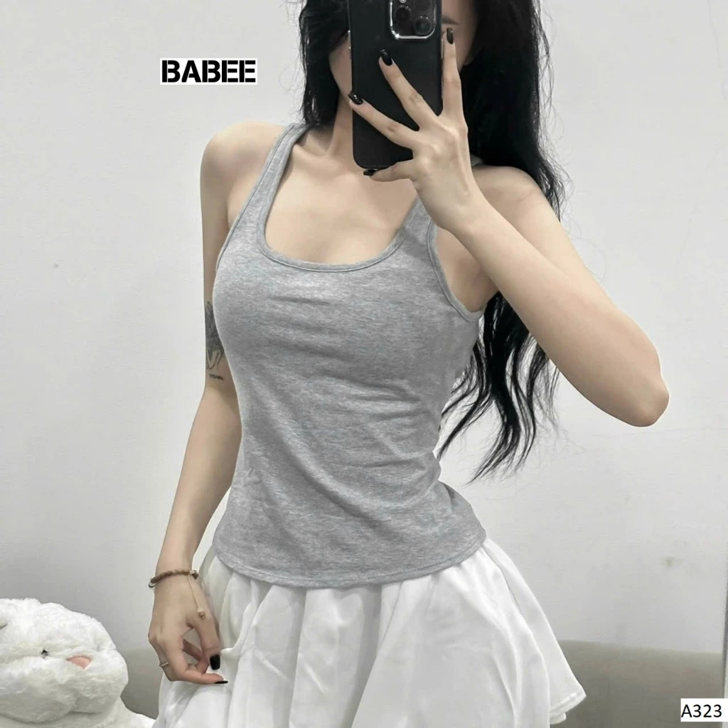 Áo Ba Lỗ Cổ U Nữ BABEE Dáng Ngắn Ôm Body 2 Dây Bản To Chất Thun Co Dãn Mềm Mại Mát Mẻ Phù Hợp Mùa Hè