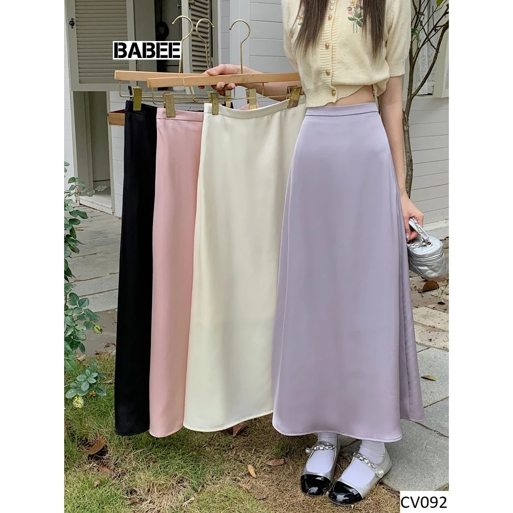Chân Váy Nữ BABEE Dáng Dài Lưng Chun Chất Lụa Mềm Mại Phong Cách Hàn Quốc Phù Hợp Đi Làm Đi Chơi