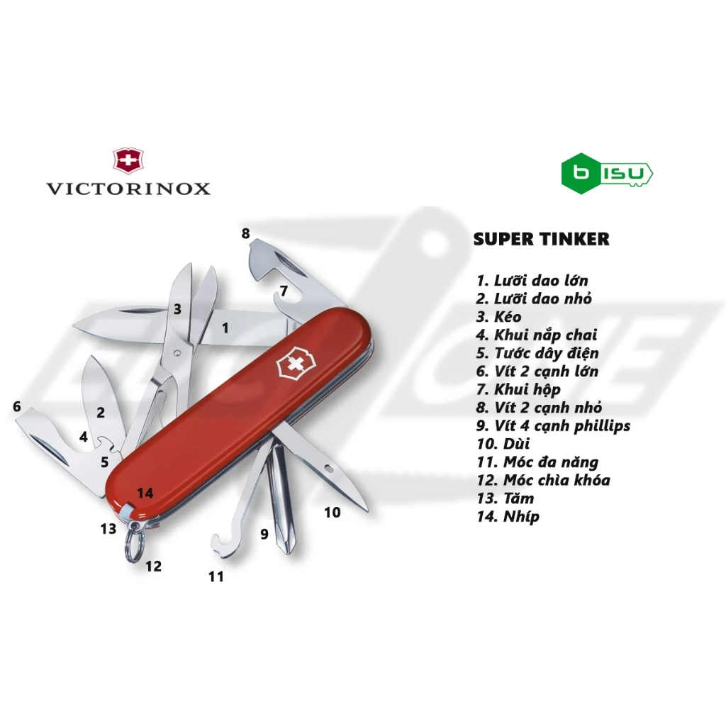Dụng Cụ Đa Năng Victorinox - 91mm - Super Tinker Red (Đỏ Truyền Thống)