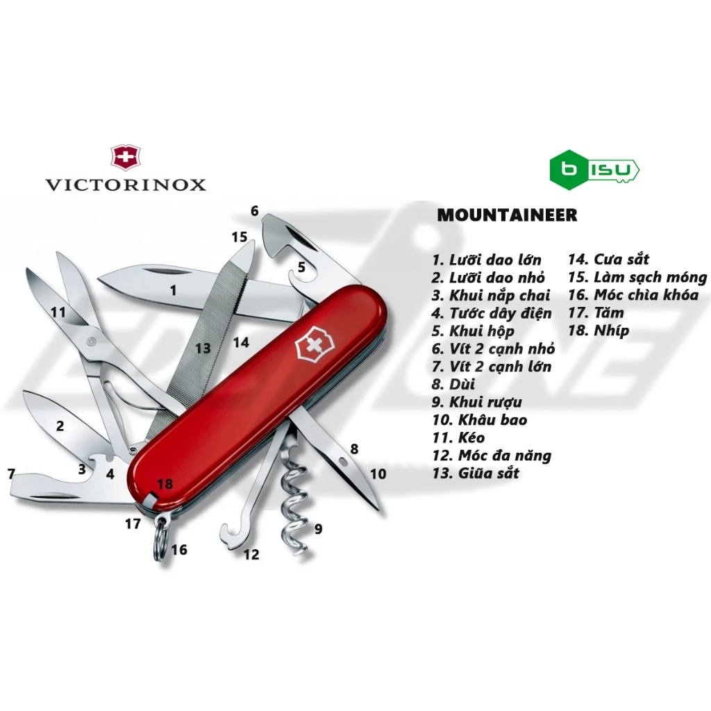 Dụng Cụ Đa Năng Victorinox - 91mm - Mountaineer Red (Đỏ Truyền Thống)