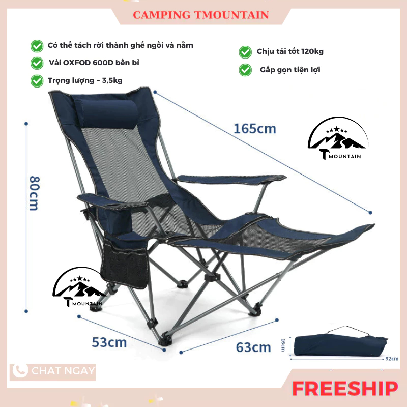 ghế camping gấp gọn Tmountain, Ghế Xếp Dã Ngoại Du Lịch Ngoài Trời Chịu Tải 150kg Gọn Nhẹ Bền Bỉ, Dễ Dàng Mang Đi