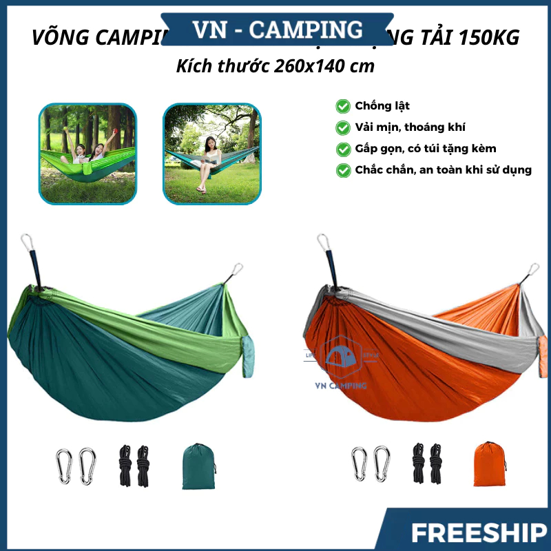 Võng Camping, Võng Xếp, Võng Dã Ngoại 260*140cm gấp gọn, Đi Cắm Trại,Du lịch,Tặng Túi,Dây,Móc