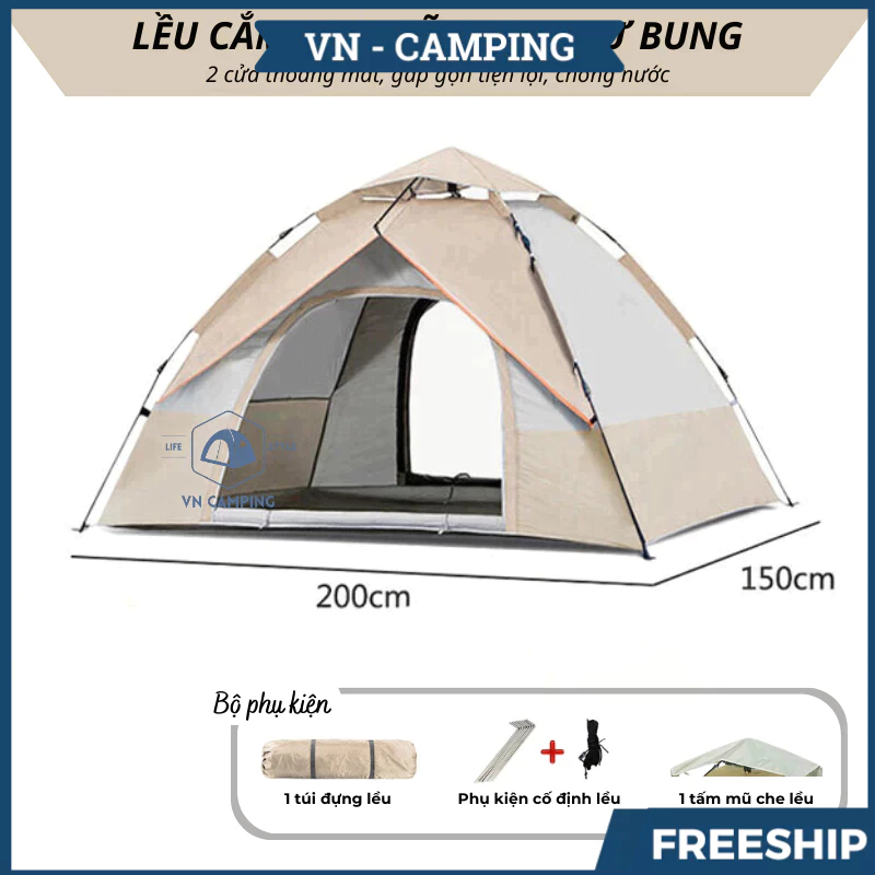 Lều Cắm Trại, lều dã ngoại tự bung, chống tia UV, chống thấm nước, lều tự giãn nở phù hợp 2-6 người