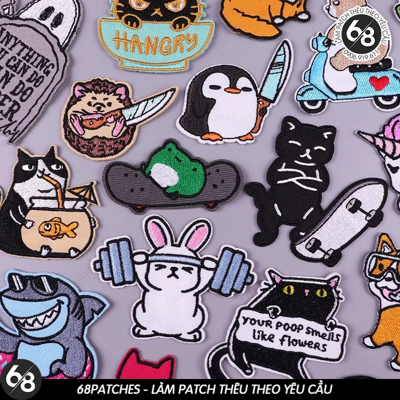 Sticker ủi nhiệt vải thêu logo hình mèo-thỏ-hình thú ngộ nghĩnh dễ ...