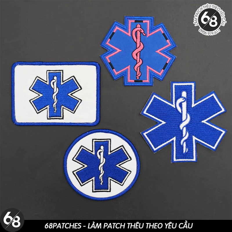Sticker vải ủi nhiệt thêu logo hình ngôi sao ngành y tế - Patch ủi quần ...