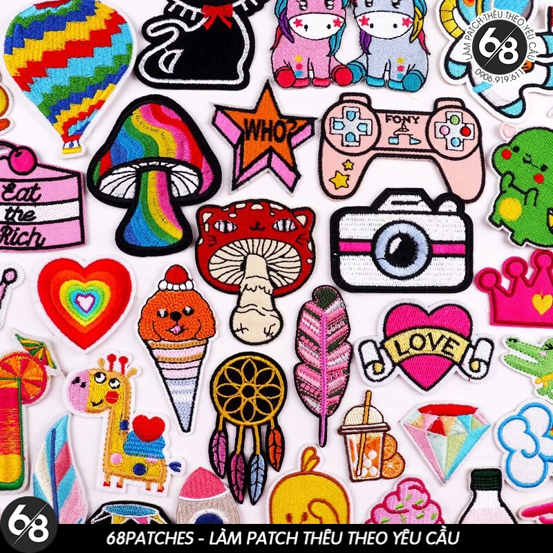 Patch vải ủi nhiệt thêu sticker logo hình nấm táo phù hiệu động vật dễ ...