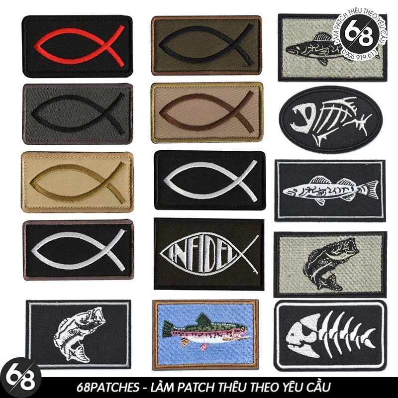 Sticker ủi nhiệt thêu hình logo câu cá-xương cá - fishing đẹp độc đáo ...