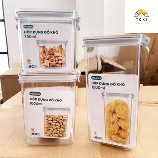 Hộp đựng đồ khô, ngũ cốc, trái cây dung tích Hokori Việt Nhật, Hộp bảo quản đồ ăn trong suốt nắp kín