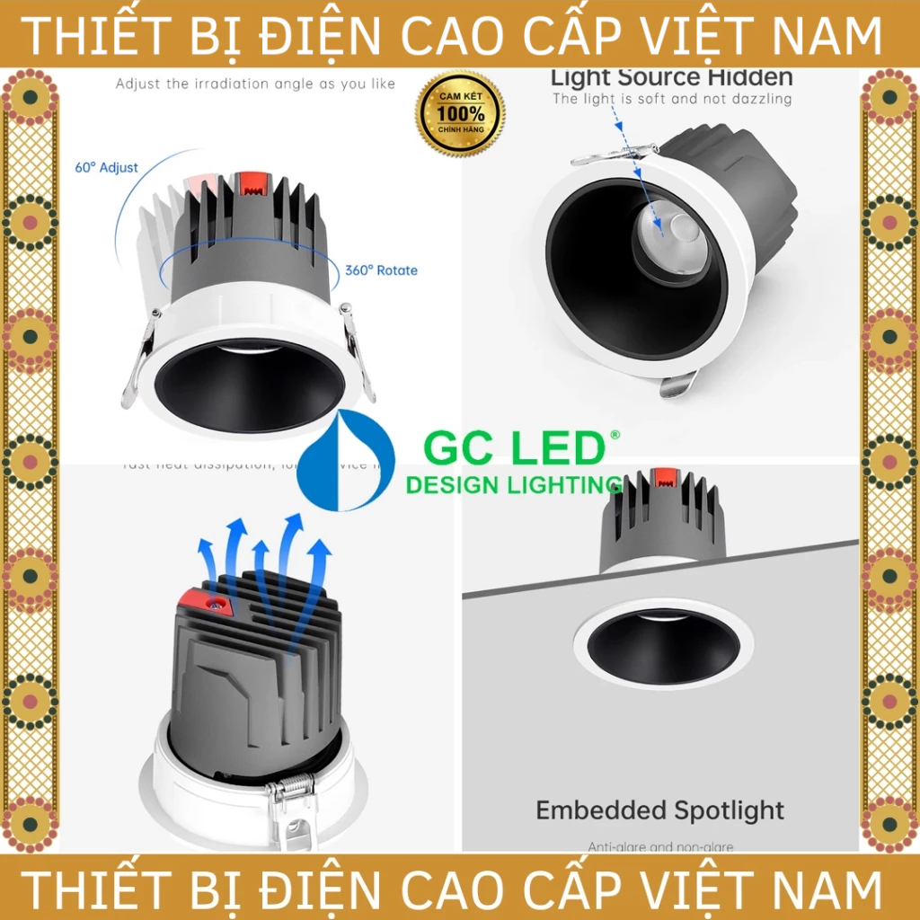[GC] Đèn âm trần Spotlight 10W/D75mm, chống chói lóa GC LED, chỉnh góc ...