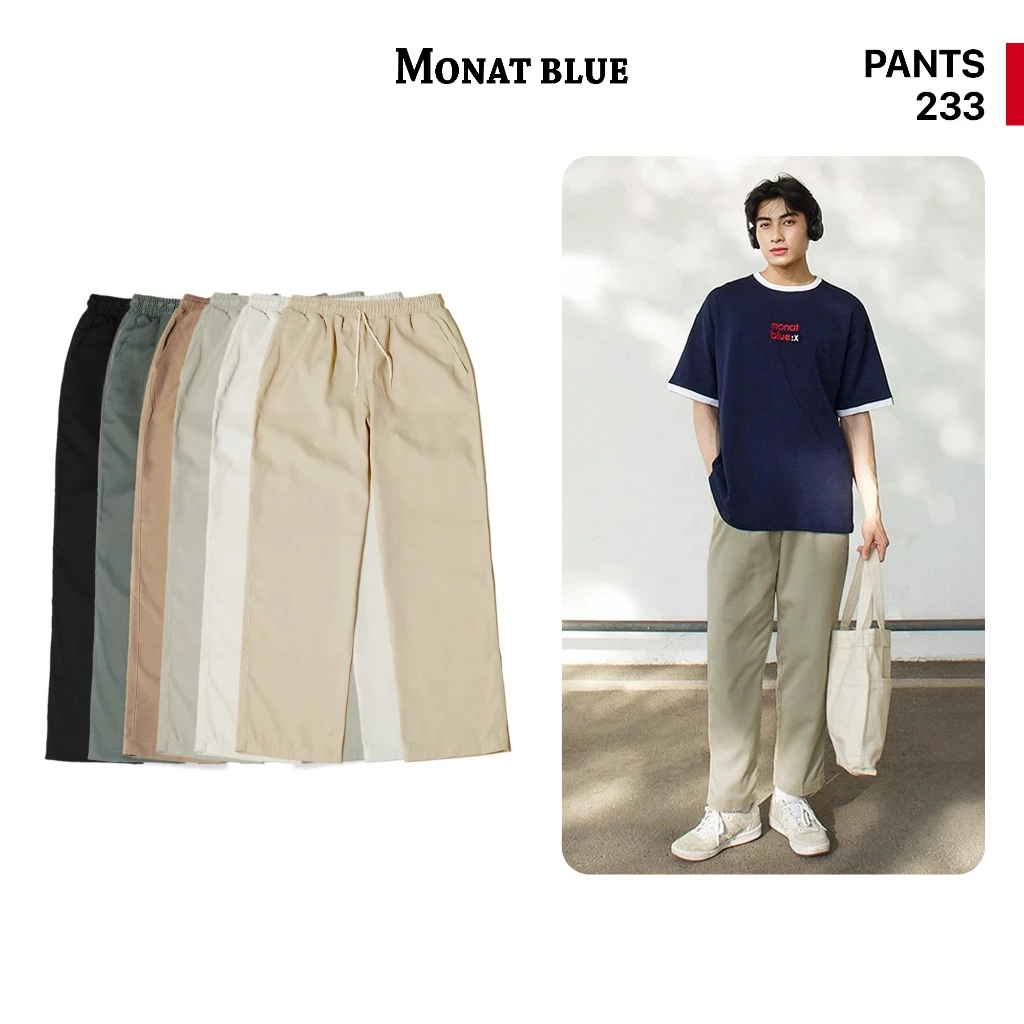 MONAT BLUE Pants 233 – Quần kaki ống suông cạp chun không co rút 233