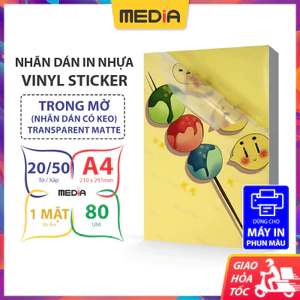Nhãn Dán In Màu Nhựa PET Media Trong Mờ (Transparent Matte), A4 (21x30cm) 80um 20/50Tờ Vinyl Sticker