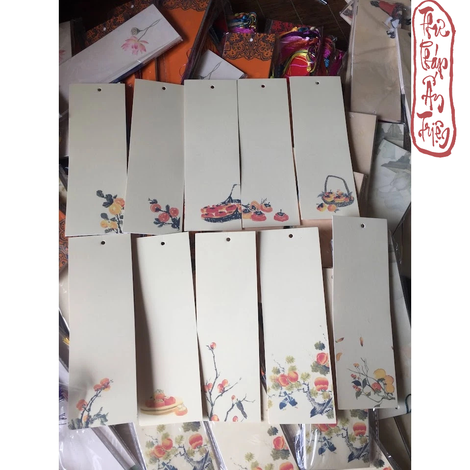 10 tờ liễn mini thiếp cứng in thủy mặc viết chữ vẽ tranh treo trang trí làm bookmark