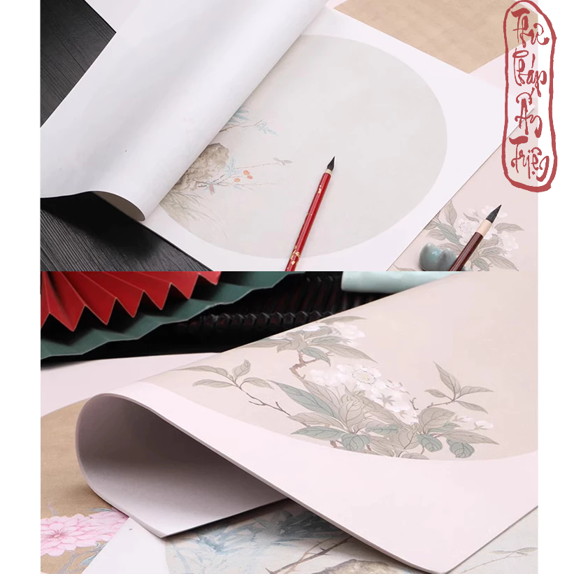10 Tờ Giấy Xuyến Chỉ Luyện Viết Thư Pháp Hán Việt Phong Cách Cổ Trang Cổ Hoa Phiến Diện 34x34cm