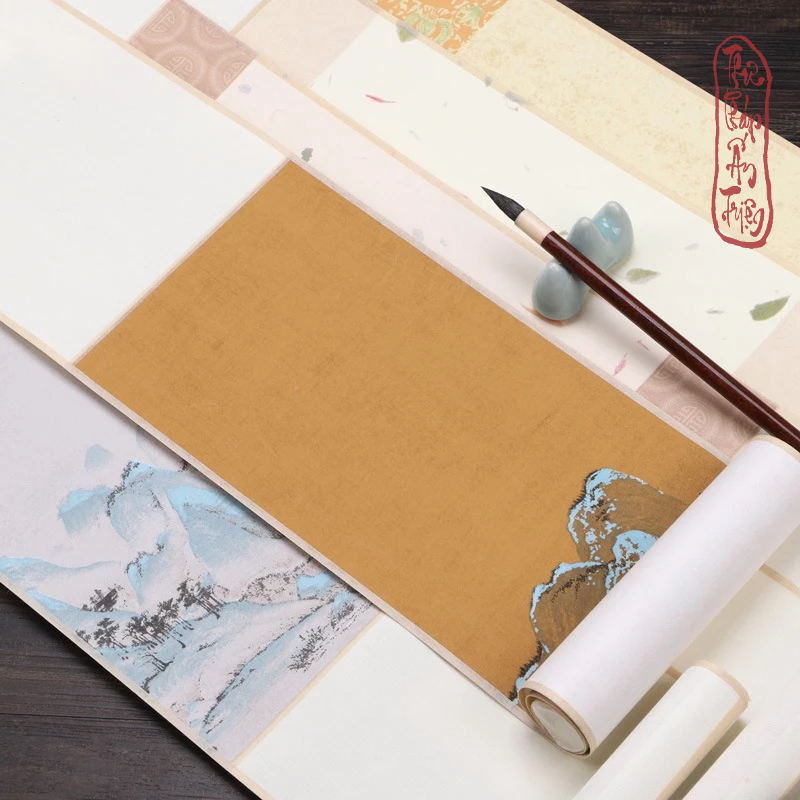 BIÊU BO LỤA THIÊN LÝ GIANG SƠN ĐỒ SIZE MINI 14X68CM IN THỦY MẶC THƯ PHÁP