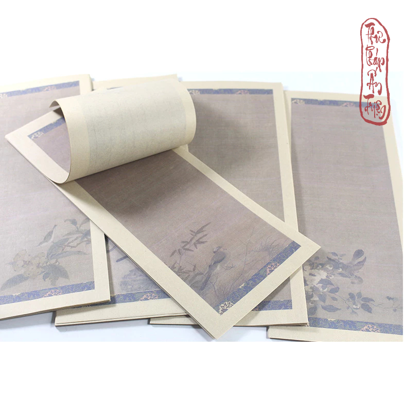 Tập 20 tờ Giấy Xuyến Chỉ Luyện Viết Chữ Thư Pháp In Nền Hoa Điểu Thủy Mặc Cổ Trang