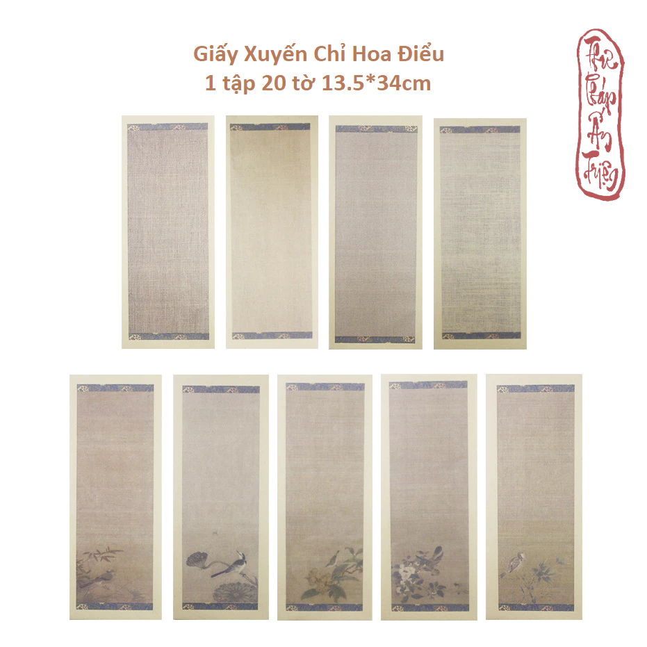 Tập 20 tờ Giấy Xuyến Chỉ Luyện Viết Chữ Thư Pháp In Nền Hoa Điểu Thủy Mặc Cổ Trang