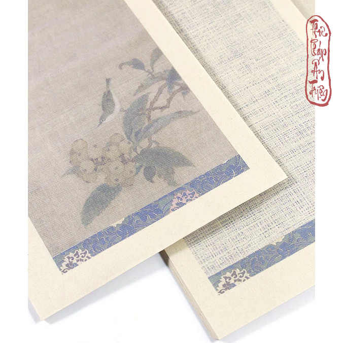 Tập 20 tờ Giấy Xuyến Chỉ Luyện Viết Chữ Thư Pháp In Nền Hoa Điểu Thủy Mặc Cổ Trang