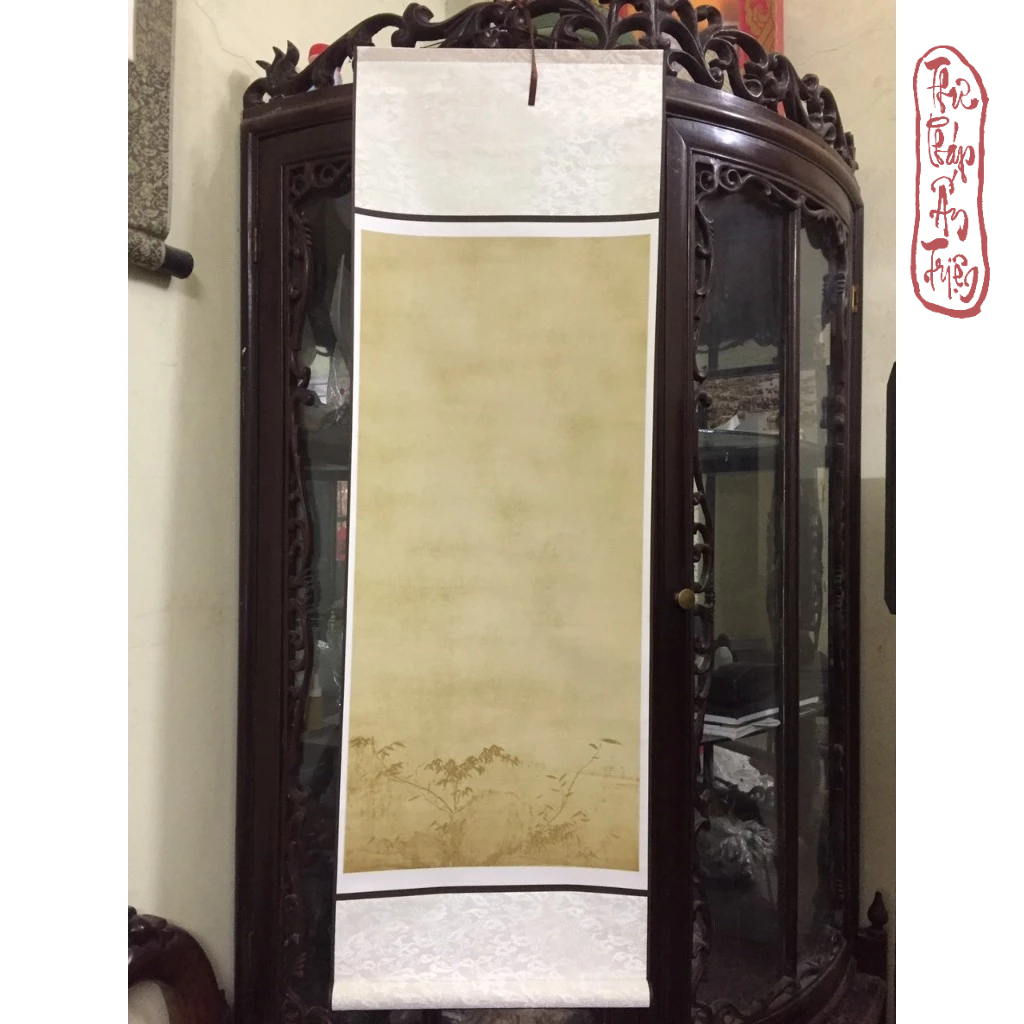 Biểu bo lụa in nền thủy mặc trúc thạch