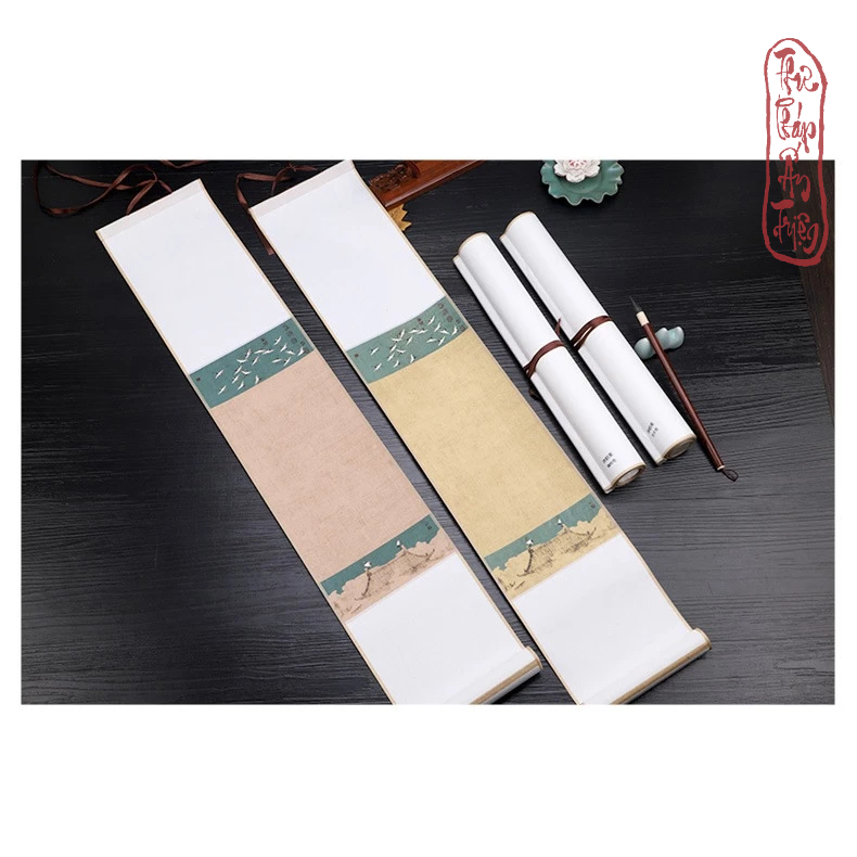Biểu bo lụa nền tranh bạch hạc giả cổ viết thư pháp